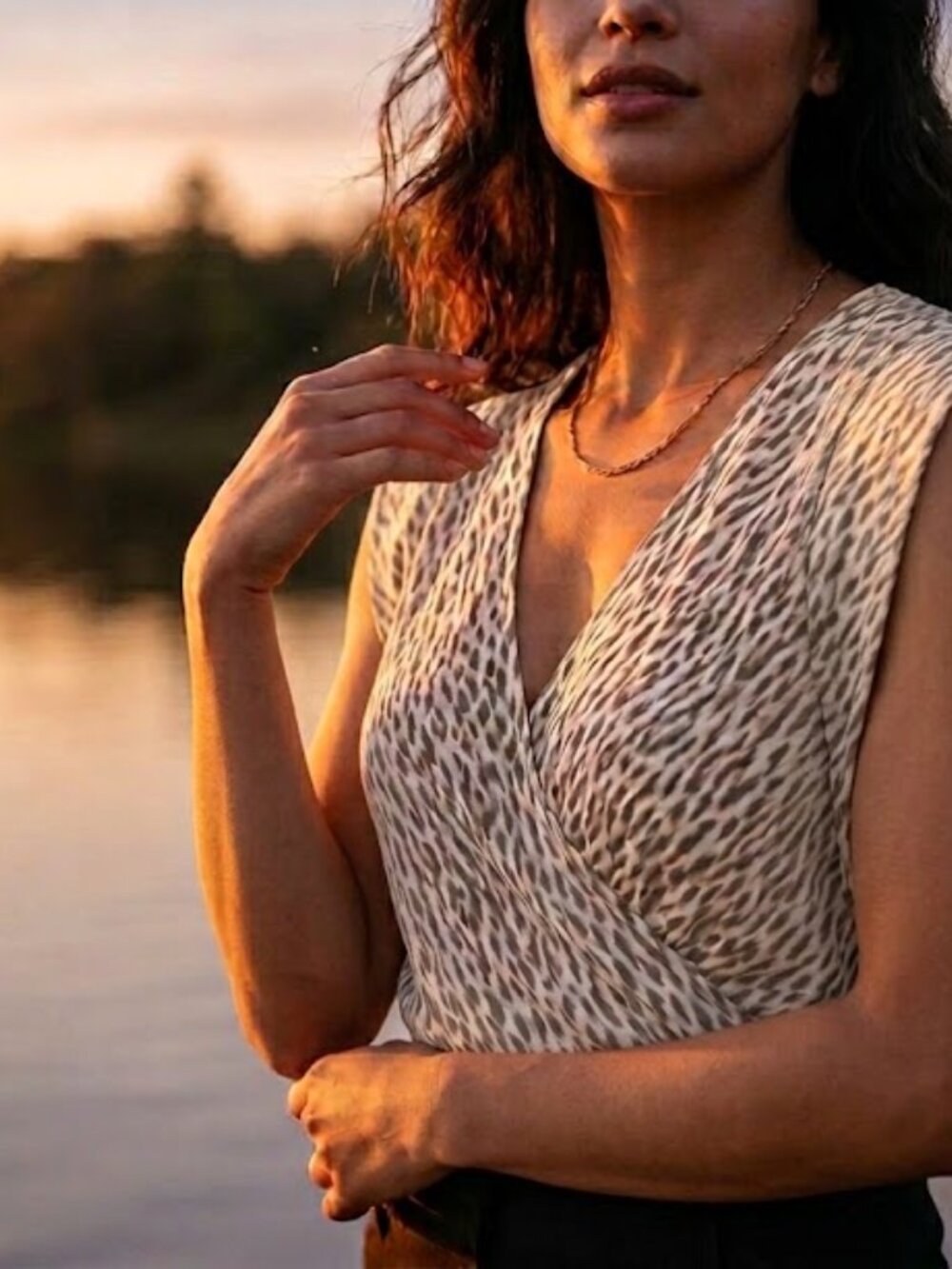 Cabi NEW animal print top, sheer blouse, sleeveless v-neck Small